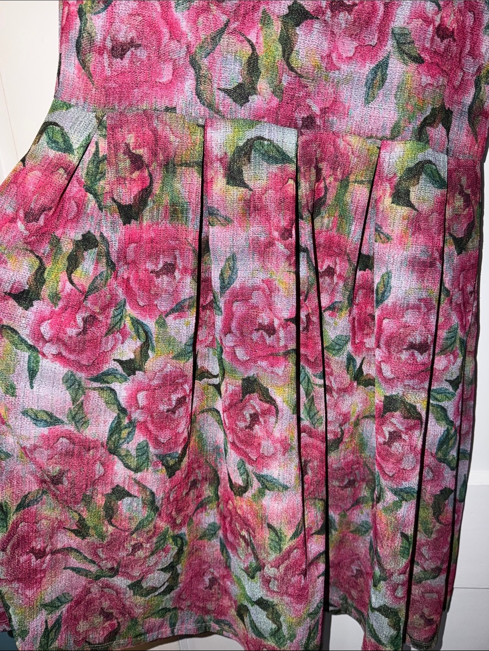 LuLaRoe Pink Floral Midi Dress with Green Leaves - Picture 4 of 6